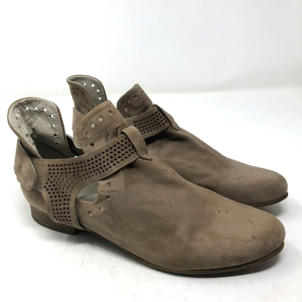 Regarde Le Ciel Chelsea Boots Beige Leather Button Strap Flats Womens 38